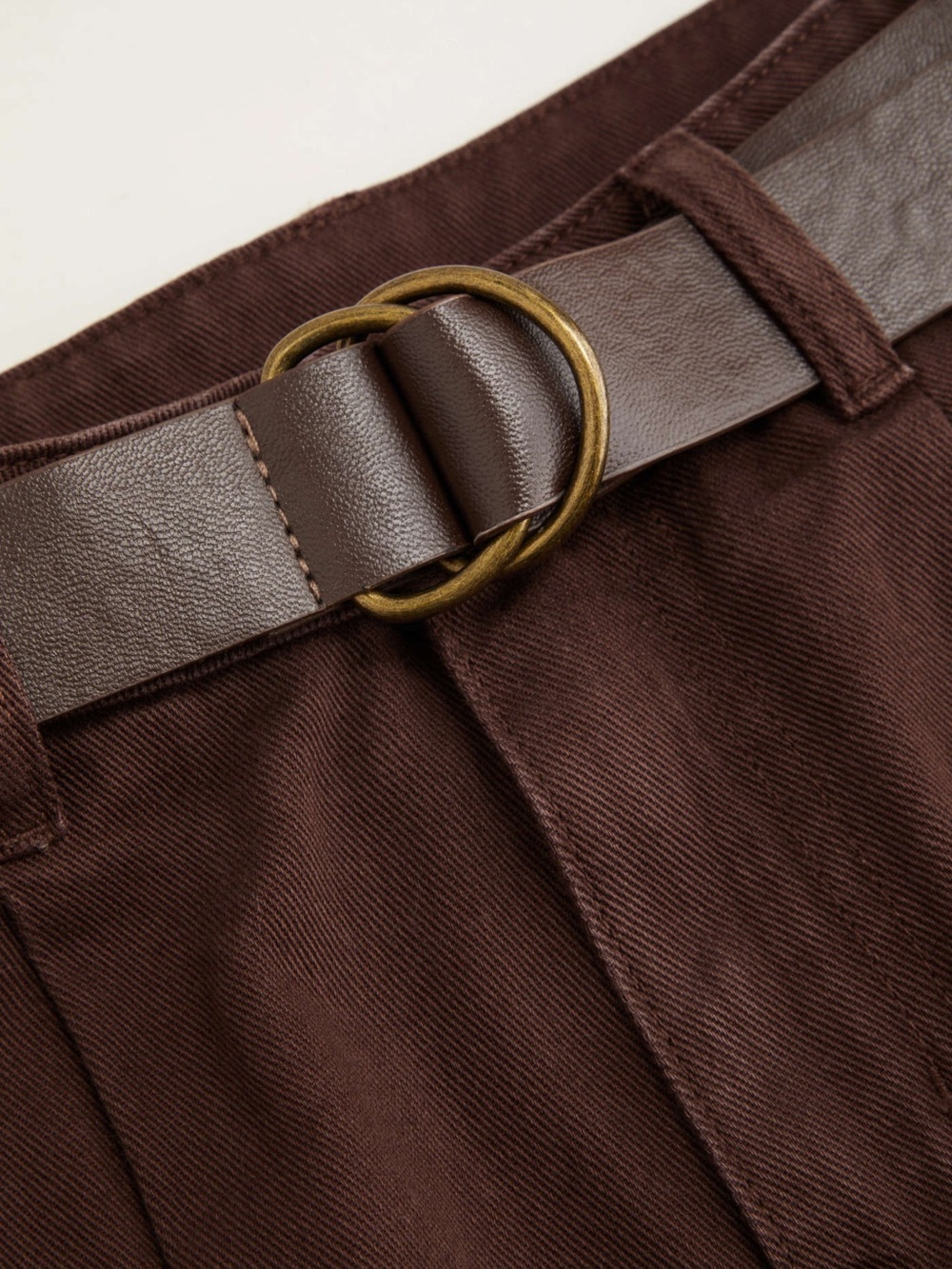 Cider Denim Low Rise Pleated Wide Leg Jeans with Belt Brown L - Picture 8 of 11